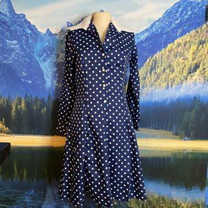 Vtg1980's Deadstock Alden's Chicago Navy & White Polka Dot Shirt Dress Size 10